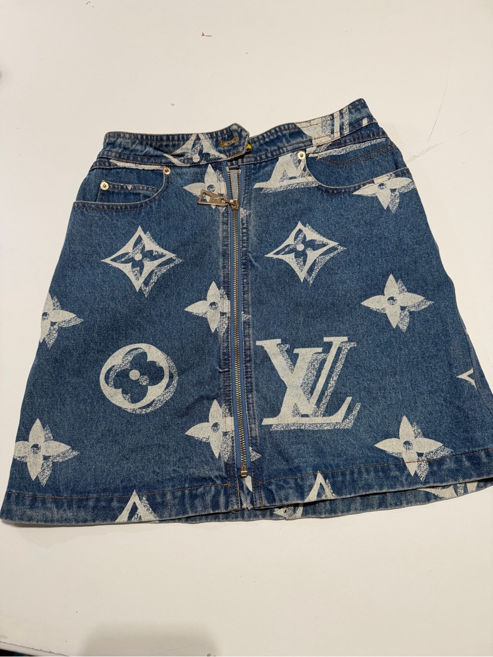 Louis Vuitton Blue Denim Monogram Mini Skirt